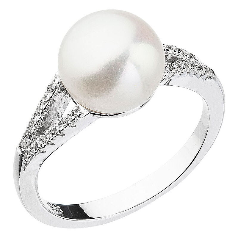 Evolution Group s.r.o. Stříbrný prsten s bílou říční perlou 25003.1