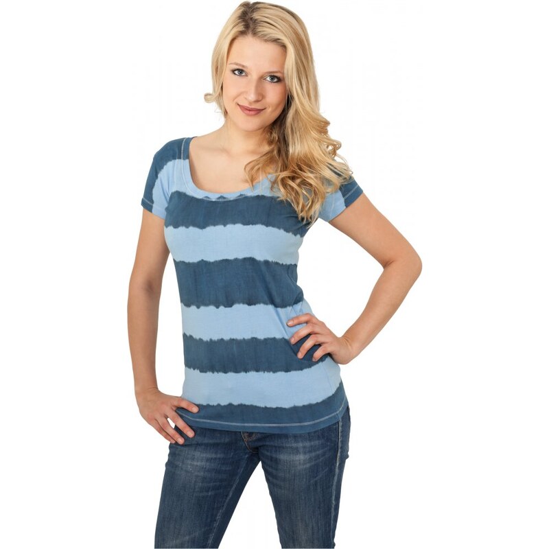 URBAN CLASSICS Tričko Ladies Dip Dye Stripe Tee - denimblue/skyblue