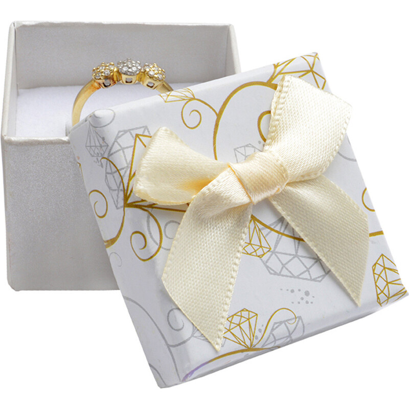 JKBOX Krémová papírová krabička s mašlí Diamonds na prsten nebo náušnice IK013