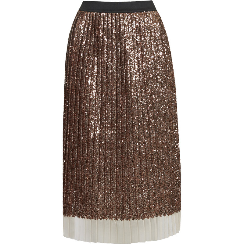 Topshop Sequin Pleated Midi Skirt