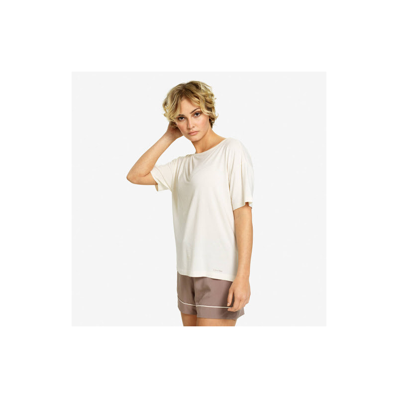 Dámské triko na spaní QS6408E-101 béžová - Calvin Klein 51916468