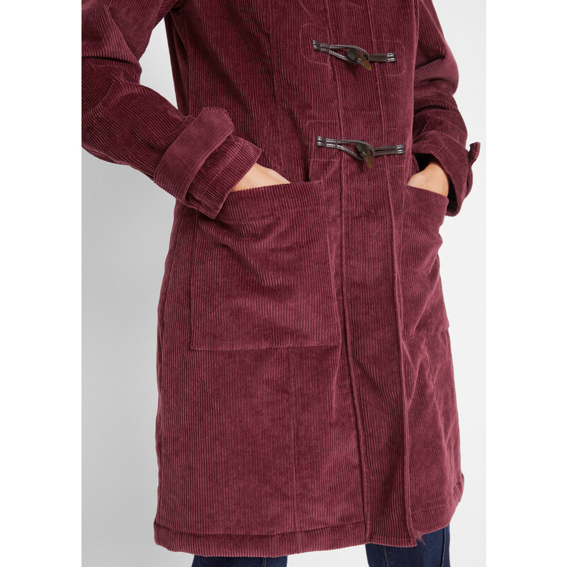 bonprix Polodlouhý kabát Dufflecoat, z manšestru Červená