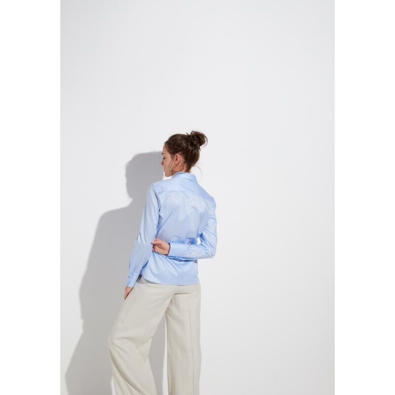 ETERNA Regular (Modern Classic) dámská světle modrá neprosvítající halenka dlouhý rukáv rypsový kepr 100% bavlna Non Iron