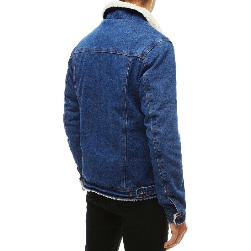 BASIC Modrá pánská džínová bunda s kožíškem