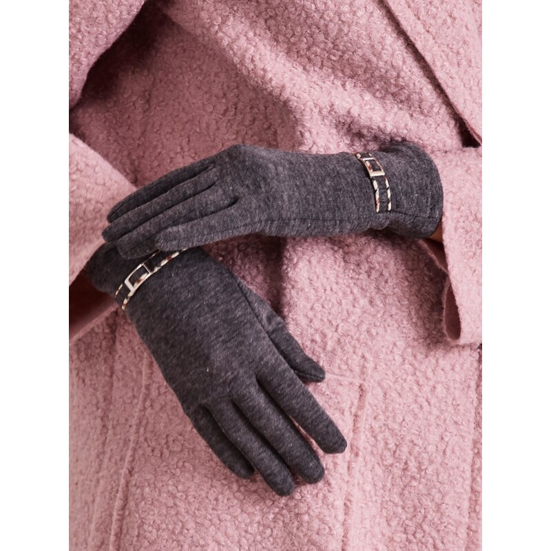 Fashionhunters Dámské rukavice s tmavě šedou sponou