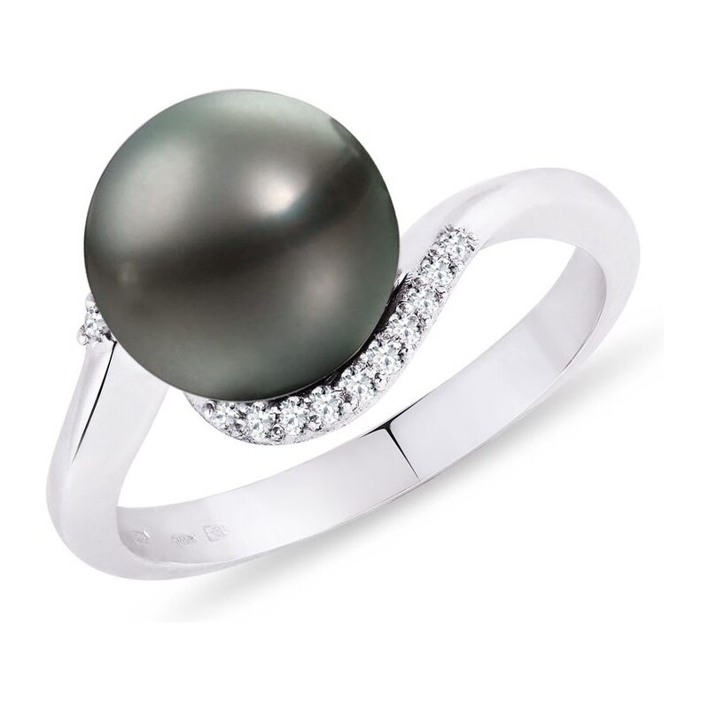 Zlatý prsten s tahitskou perlou a diamanty KLENOTA K0176012