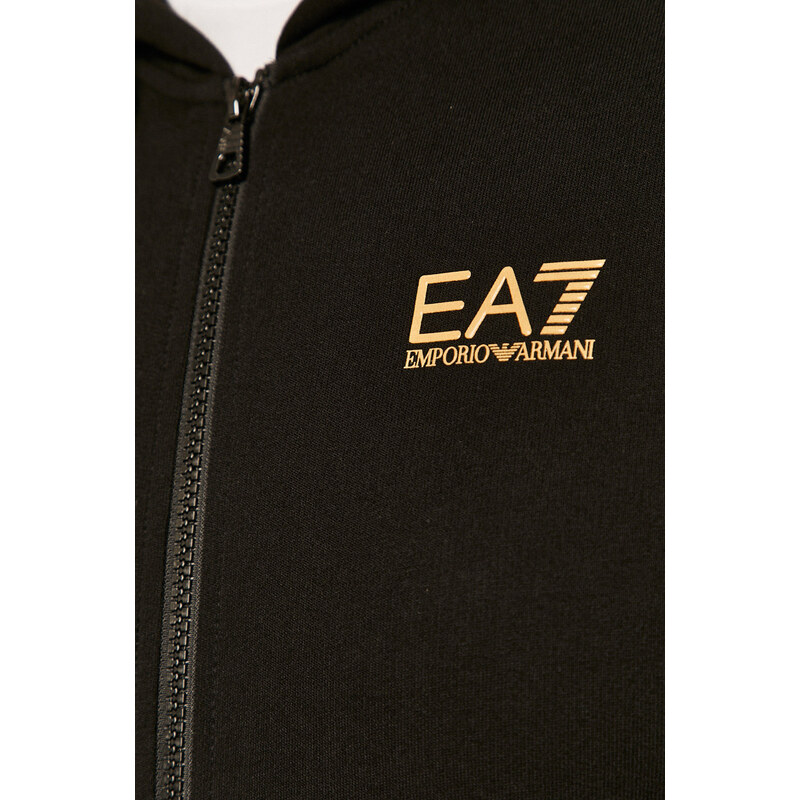 Mikina EA7 Emporio Armani pánská, černá barva, s kapucí, s potiskem