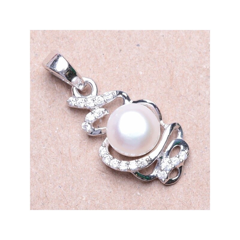 Nefertitis Přívěsek stříbrný s bílou perlou a zirkony Ag 925 09711 WP - 1,7 cm, 1,8 g