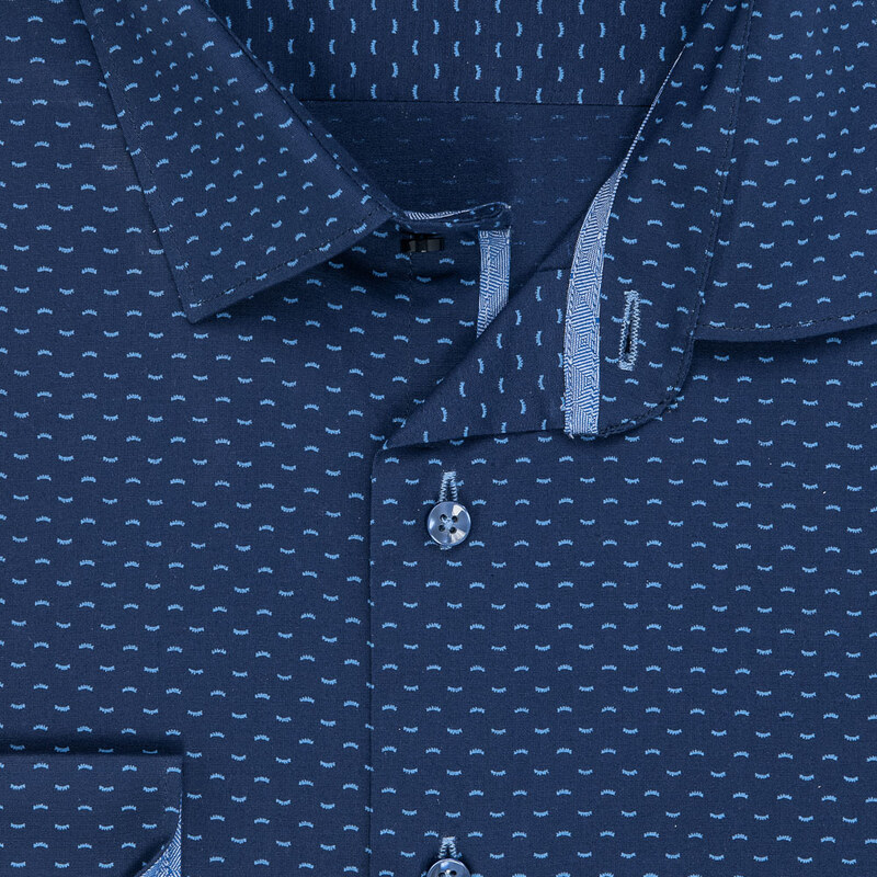 AMJ Pánská košile AMJ bavlněná, modrá vlnkovaná VDSBR1166, dlouhý rukáv, slim fit