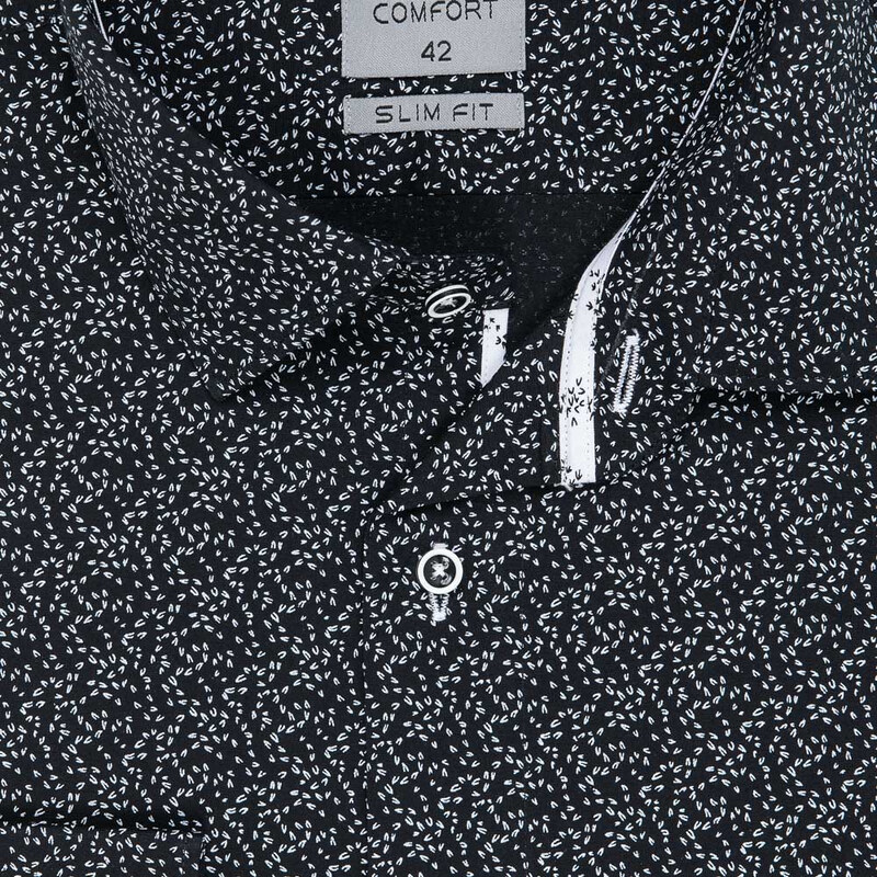 AMJ Pánská košile AMJ bavlněná, černá bílé kuří stopy VDSBR1160, dlouhý rukáv, slim fit