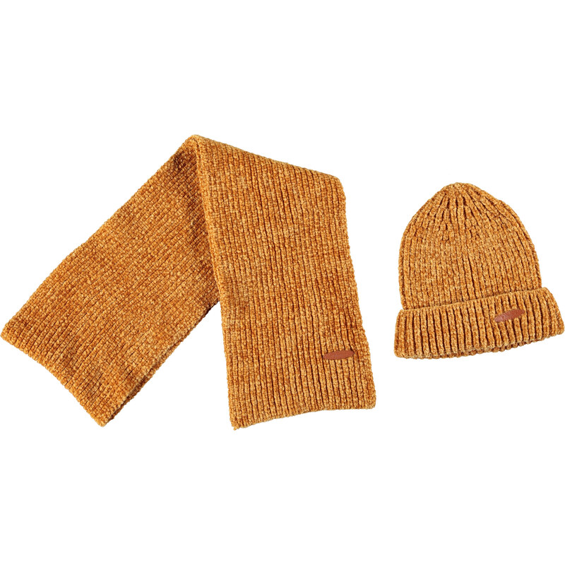 NONO Dívčí zimní šála a čepice Beanie Skořicový set