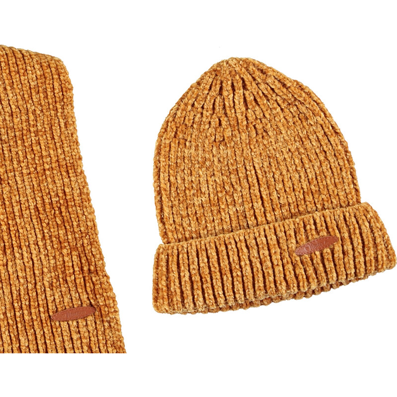 NONO Dívčí zimní šála a čepice Beanie Skořicový set