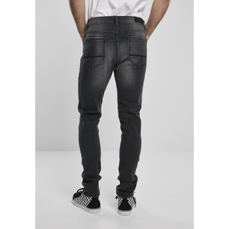 UC Men Slim Fit Zip Jeans pravé černé seprané
