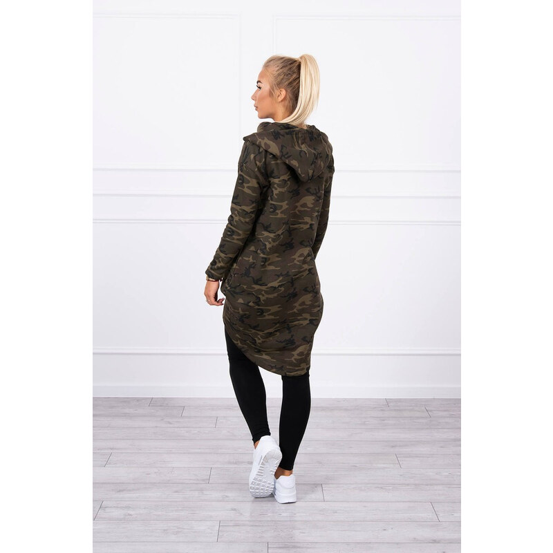 MladaModa Maskáčová mikina s prodlouženou zádí model 9119 barva khaki 58112880