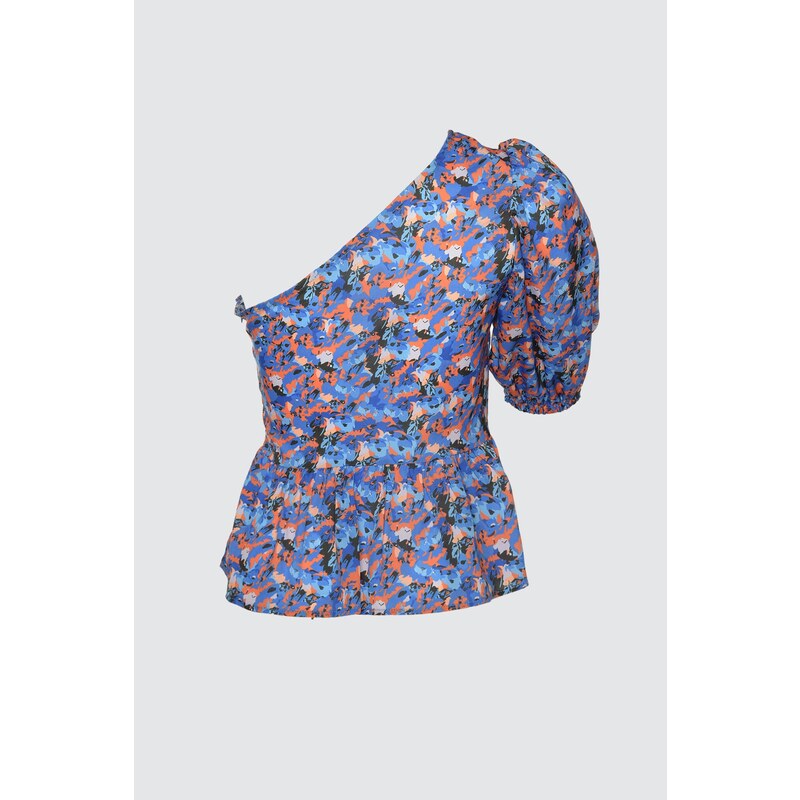 Trendyol Blue Single Sleeve Floral Woven Blouse