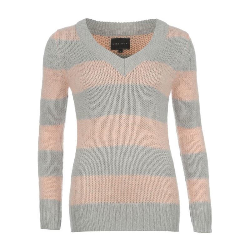 Miss Fiori Essential Striped Knitted Top dámské GreyM/Soft Pink 10 S