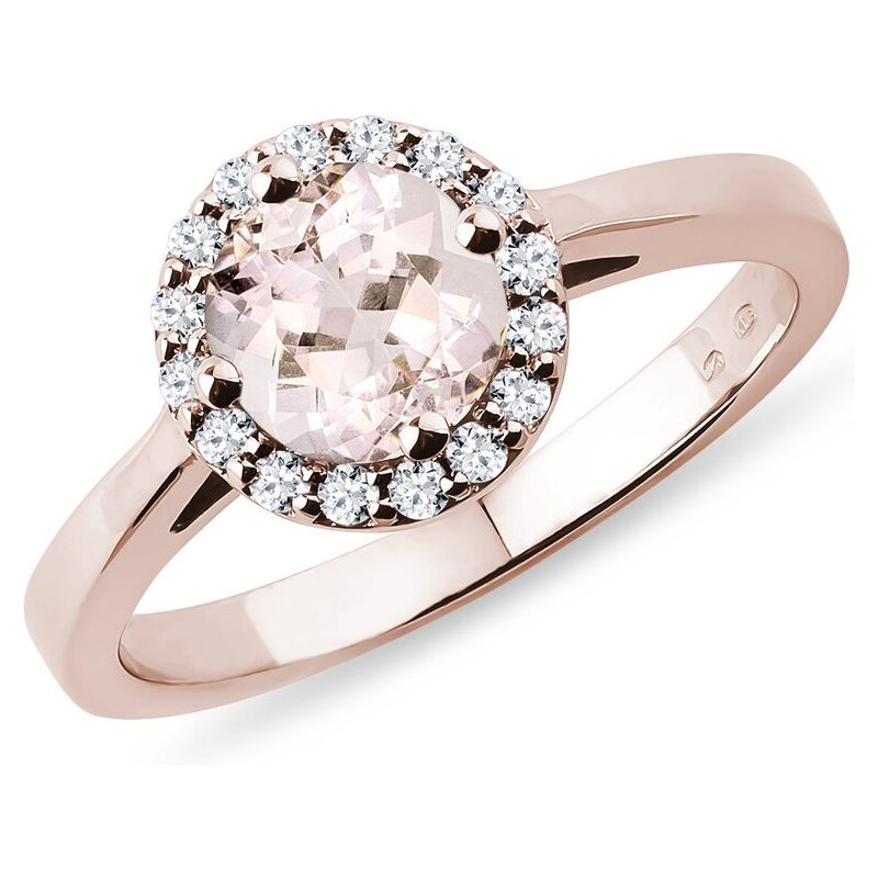 Prsten z růžového zlata s morganitem a diamanty KLENOTA K0030074