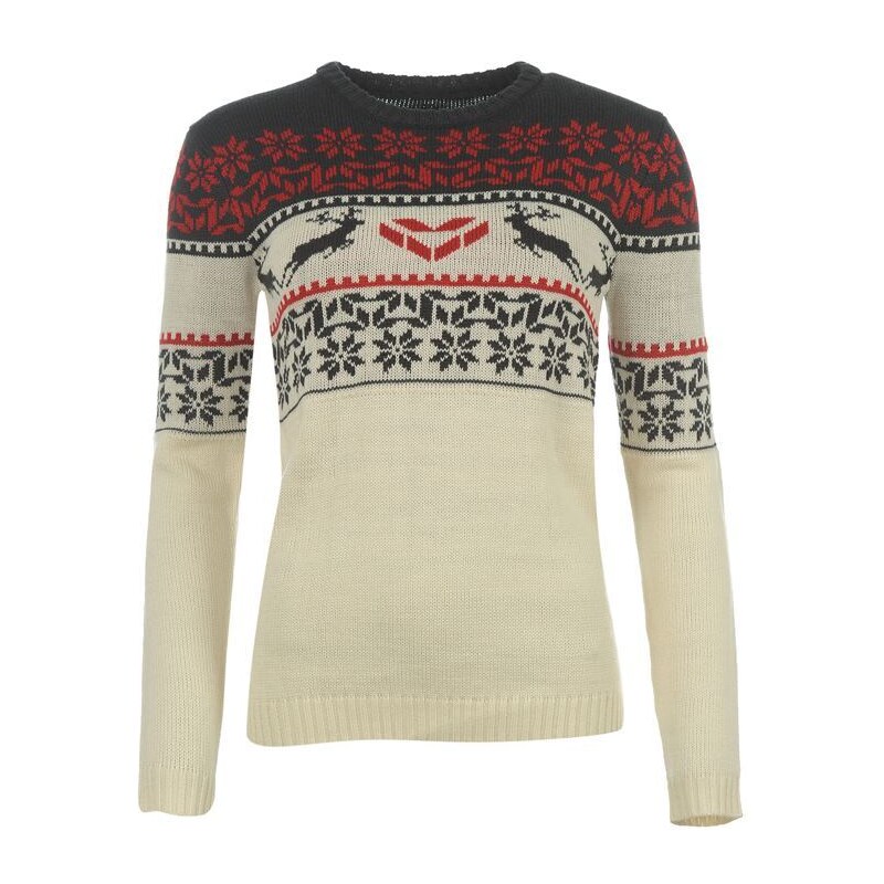 Star Xmas Fair Isle Knitted Sweatshirt dámské Cream/Navy/Red 8 (XS)