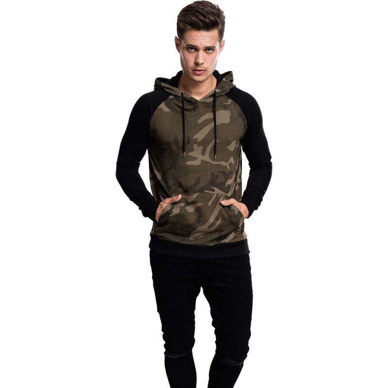 Urban Classics Mikina khaki / olivová / tmavě zelená / černá