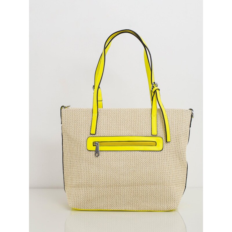 BASIC BÉŽOVÁ SHOPPER KABELKA SE ŽLUTÝM LEMOVÁNÍM -YELLOW Smetanová