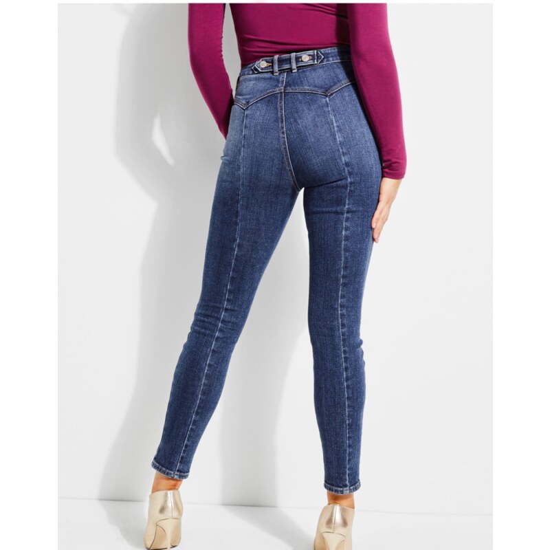 GUESS dámské tmavě modré džíny SUPER HIGH-RISE RETRO JEANS