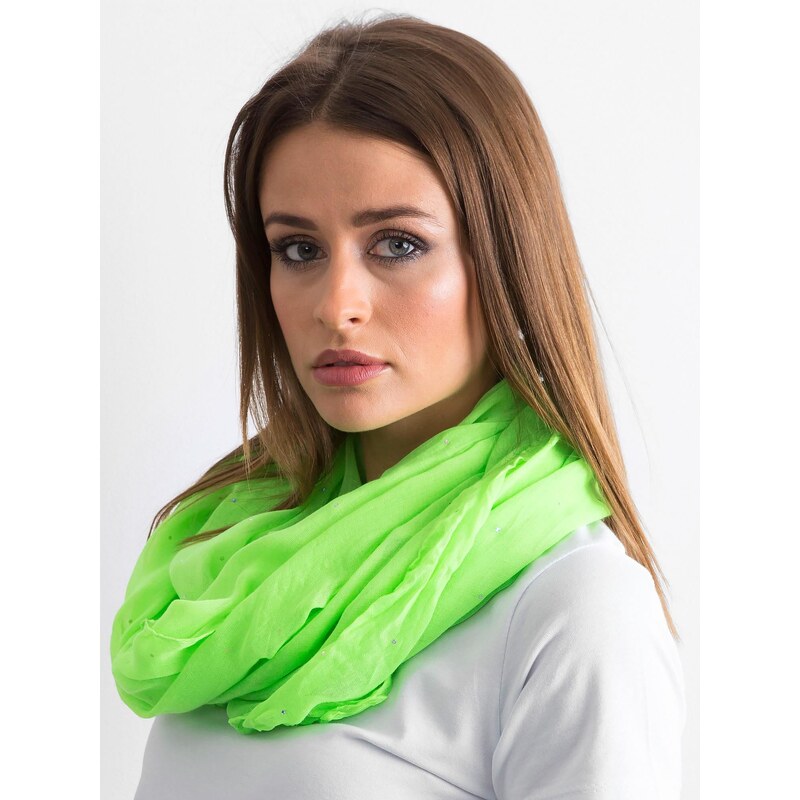 Fashionhunters Fluo zelený šátek s kamínky