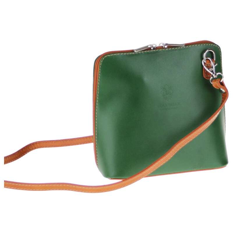 Zelená kožená italská crossbody kabelka Grana Verde Camel