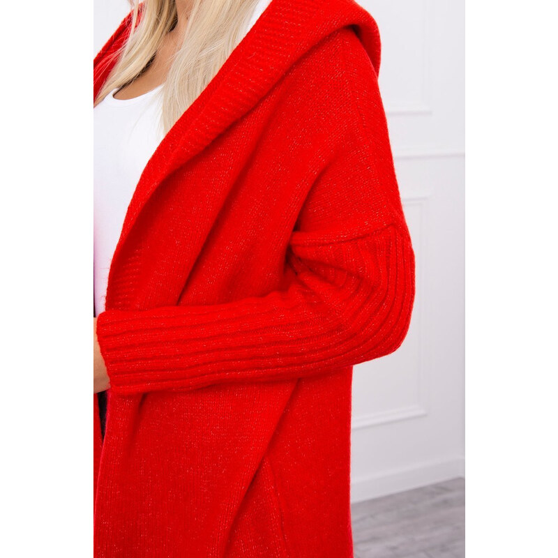MladaModa Kardigánový svetr s kapucí a netopýřími rukávy model 2020-14 červený