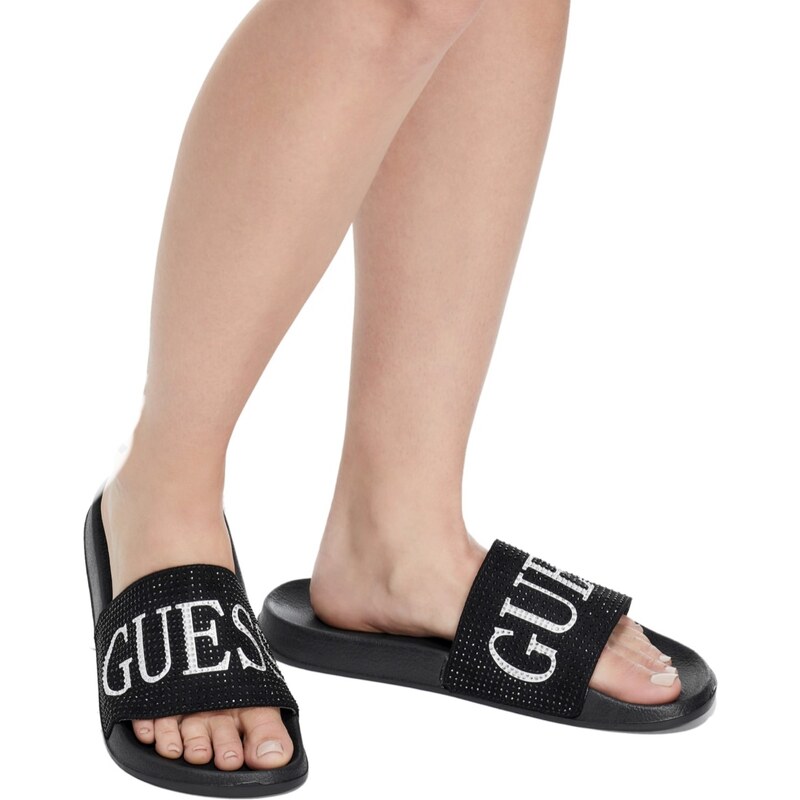Dámské Guess pantofle s nápisem Guess - černé