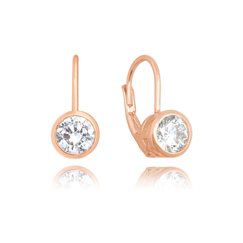 MINET Decentní Rose gold stříbrné náušnice s bílými zirkony 73583620