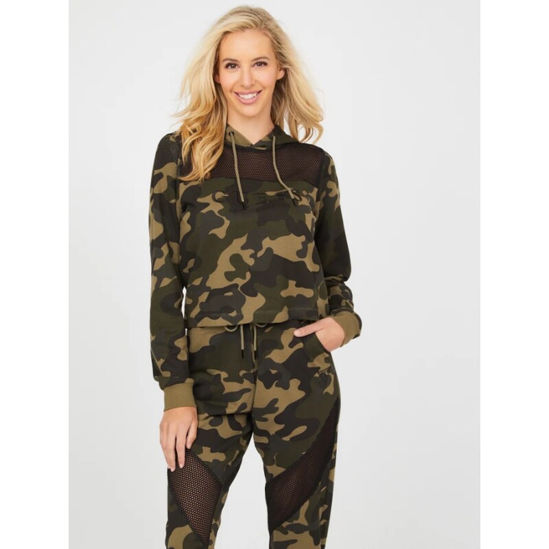 GUESS damska mikina Koe Mesh Hoodie zelena GLAMI.cz