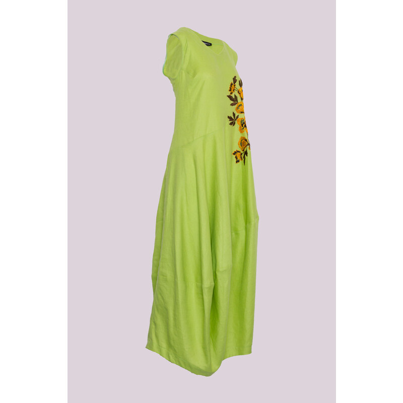 Lněné dlouhé zelené šaty Piero Moretti