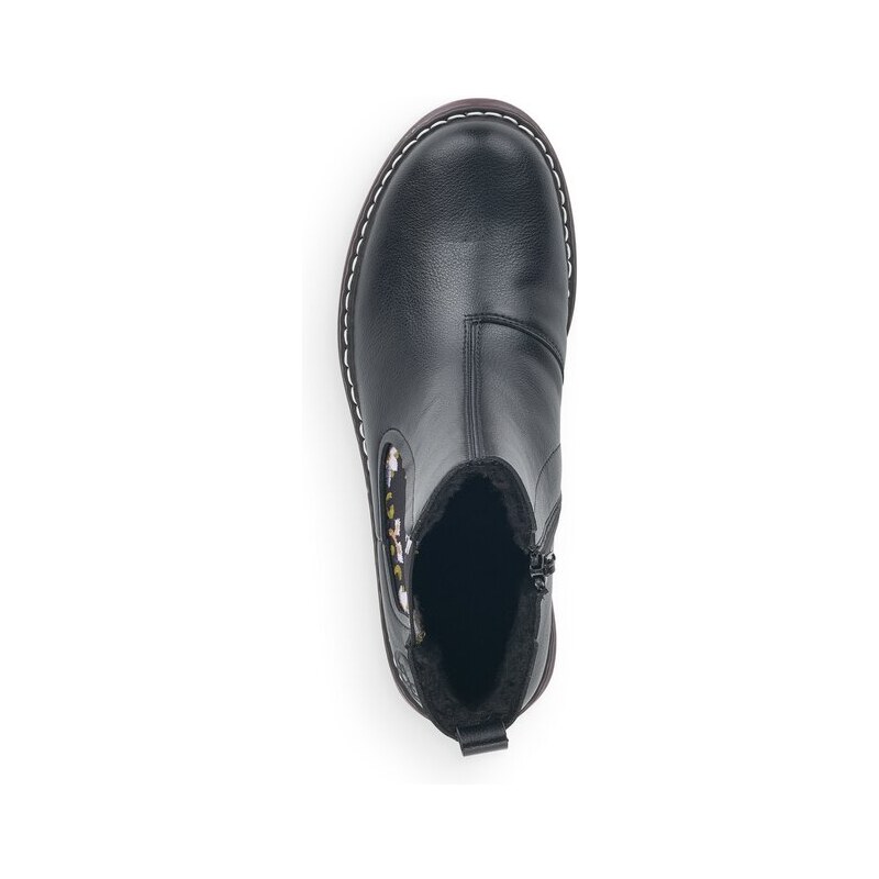 Dámská kotníková obuv s efektní výšivkou Rieker 70094 černá
