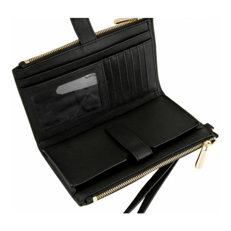 Michael Kors kožená peněženka wristlet saffiano leather double zip černá