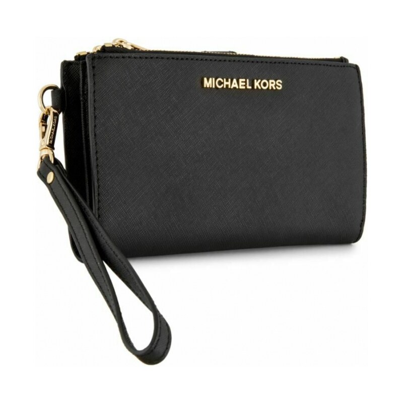 Michael Kors kožená peněženka wristlet saffiano leather double zip černá