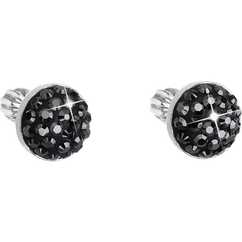 Stříbrné náušnice pecka s krystaly Swarovski černé kulaté 31336.5 44782701
