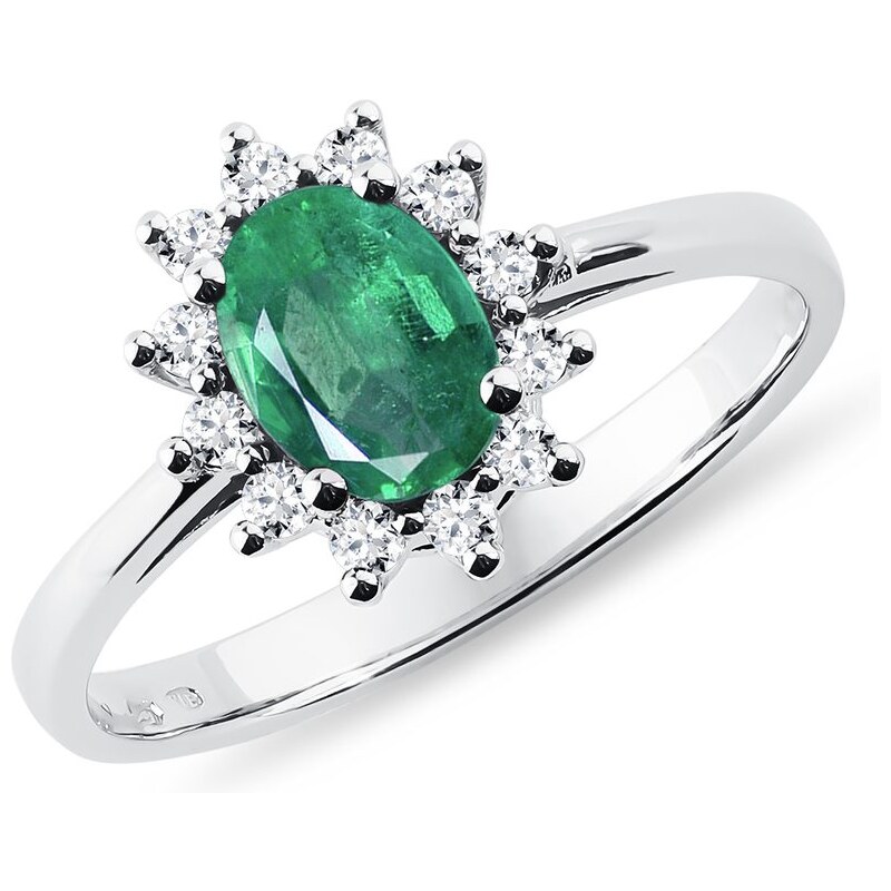 Smaragdový prsten s brilianty v bílém zlatě KLENOTA K0070042