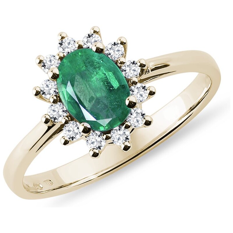 Smaragdový prsten s brilianty ve žlutém zlatě KLENOTA K0070043