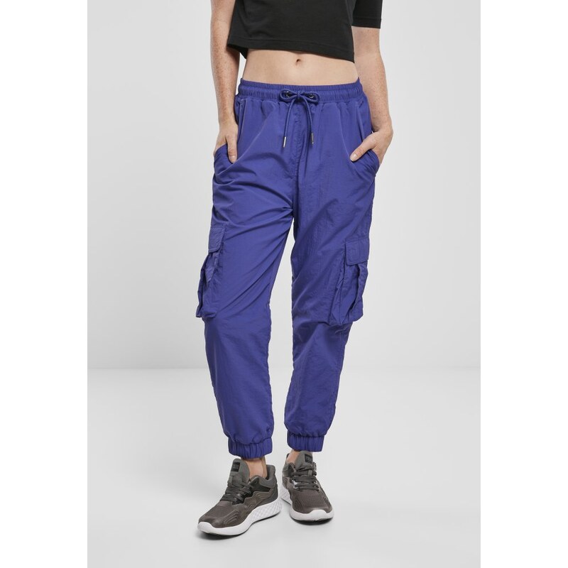 URBAN CLASSICS Ladies High Waist Crinkle Nylon Cargo Pants - bluepurple