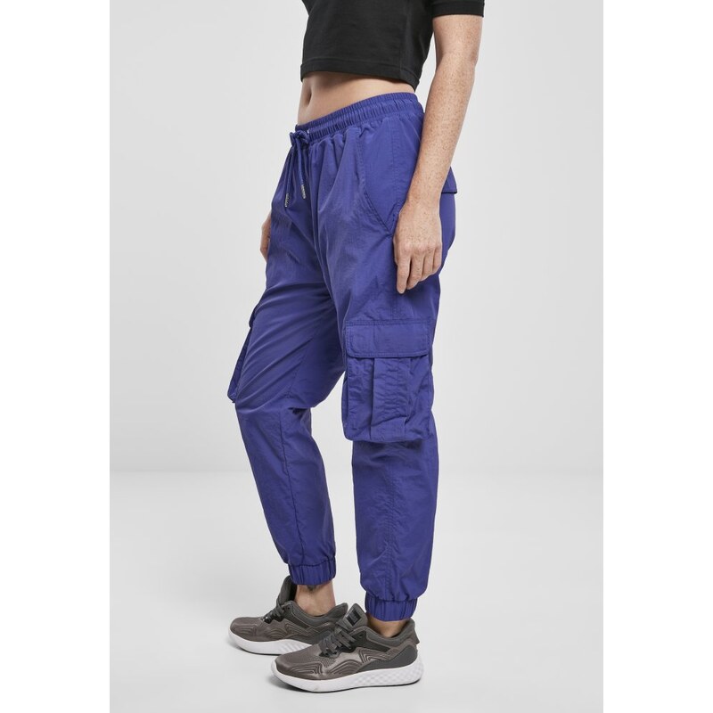 URBAN CLASSICS Ladies High Waist Crinkle Nylon Cargo Pants - bluepurple