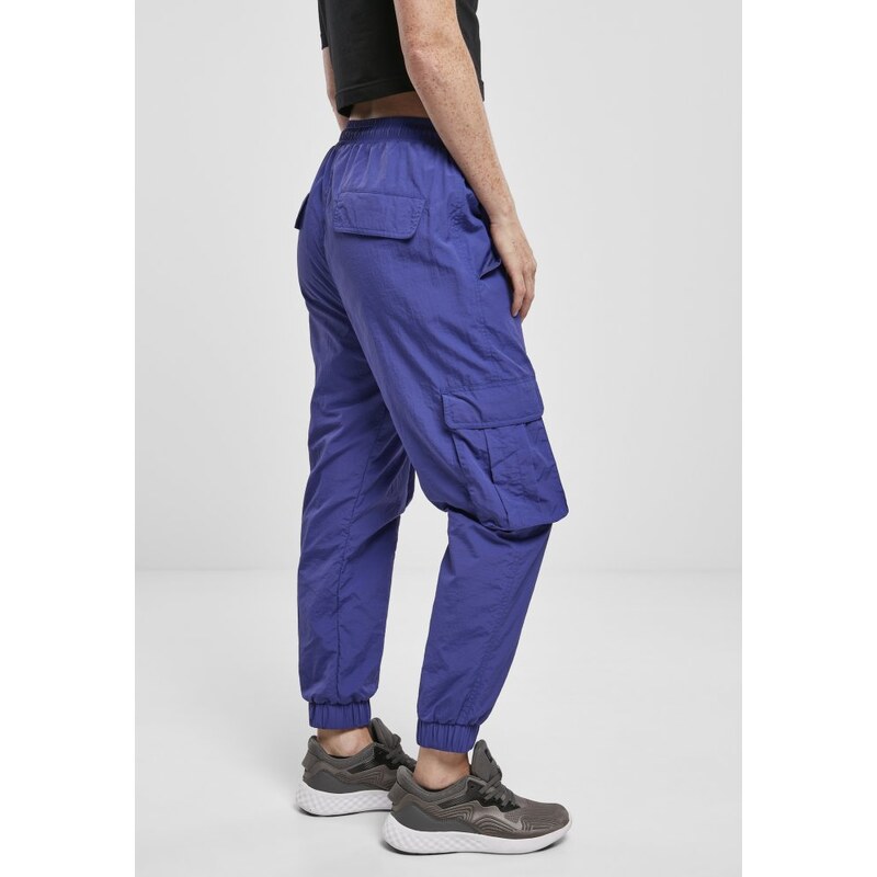 URBAN CLASSICS Ladies High Waist Crinkle Nylon Cargo Pants - bluepurple