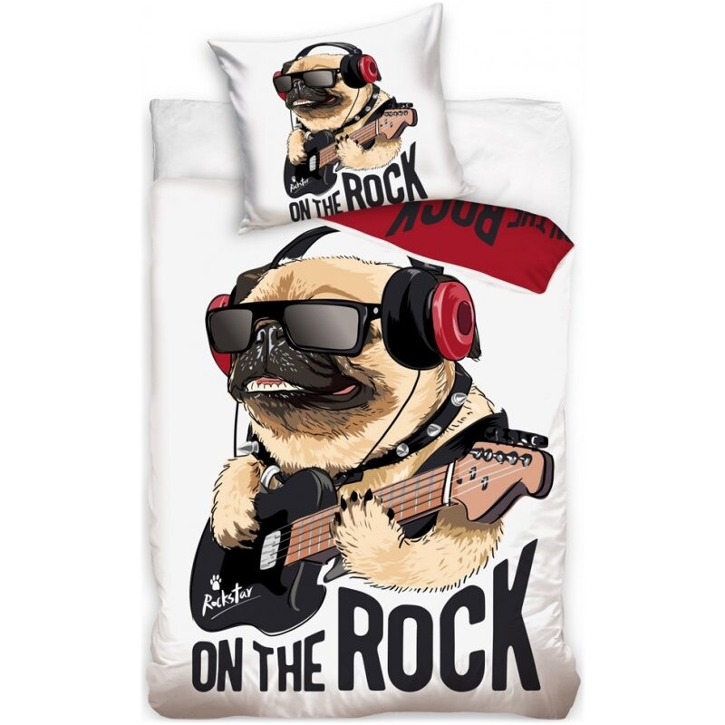 Carbotex Bavlněné ložní povlečení pes Mops on The Rock - 100% bavlna, renforcé - 70 x 90 cm + 140 x 200 cm