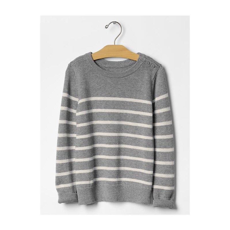 Gap Breton Stripe Button Sweater - Gray heather