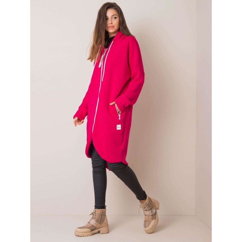 BASIC RŮŽOVÁ DÁMSKÁ DLOUHÁ MIKINA NA ZIP -FUCHSIA Tmavě růžová