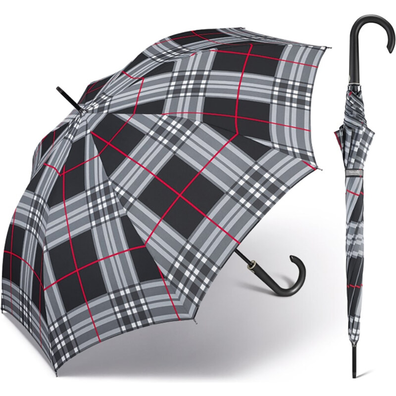 Happy Rain Long Checks Black holový károvaný deštník v šedé barvě