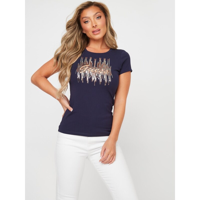 GUESS tričko Ozzy Sequin Logo Tee navy, 13171-XS