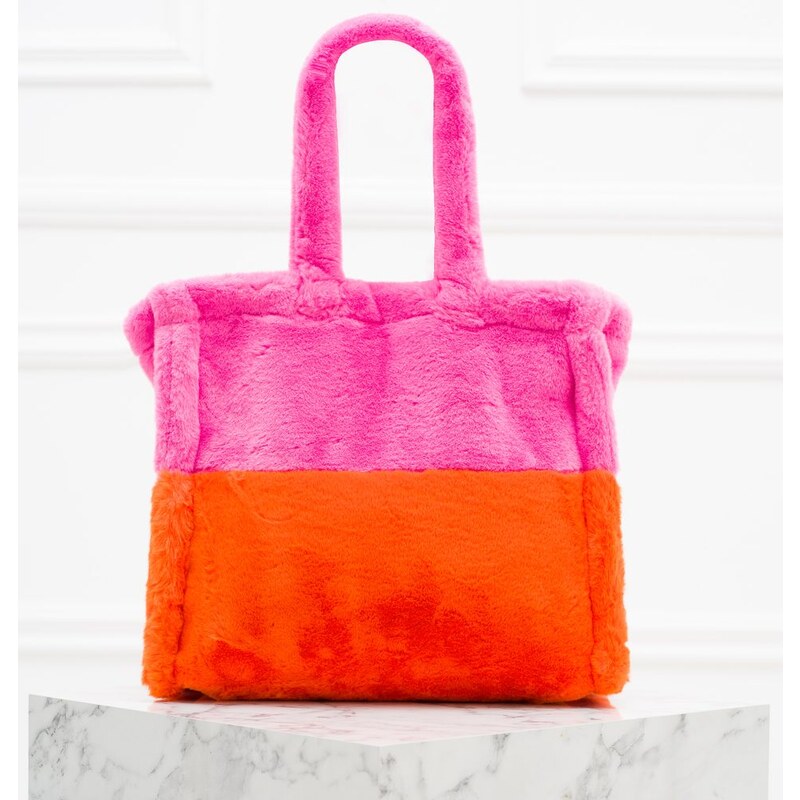 Due Linee Dámská velká oboustranná kabelka s chlupem růžovo - oranžová
