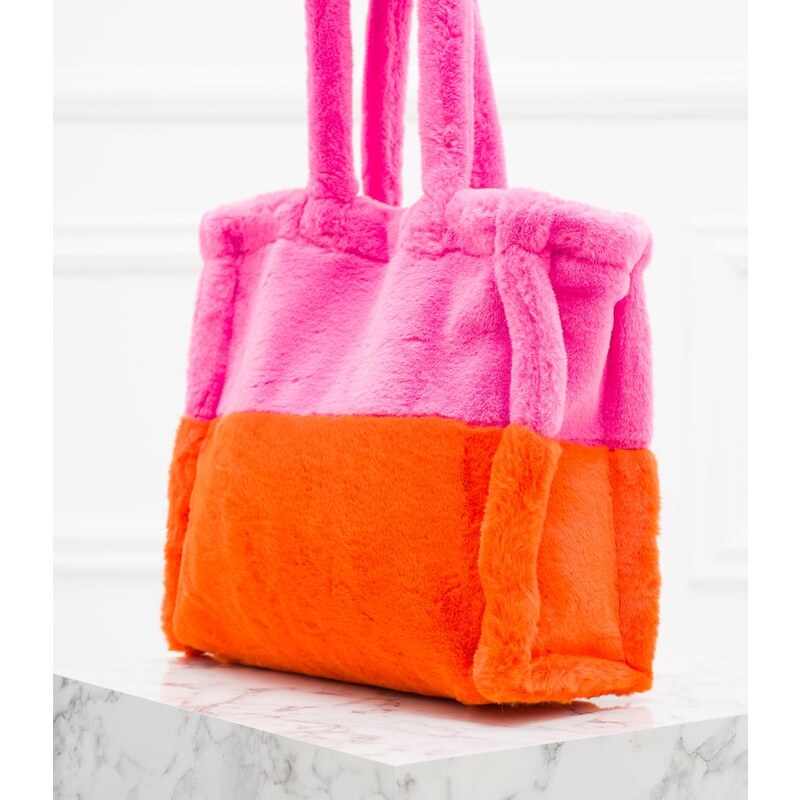 Due Linee Dámská velká oboustranná kabelka s chlupem růžovo - oranžová