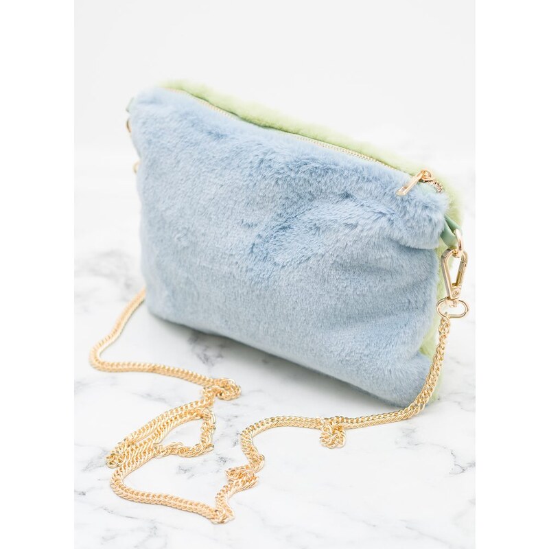 Due Linee Dámská crossbody kabelka s chlupem zeleno - modrá 53524433