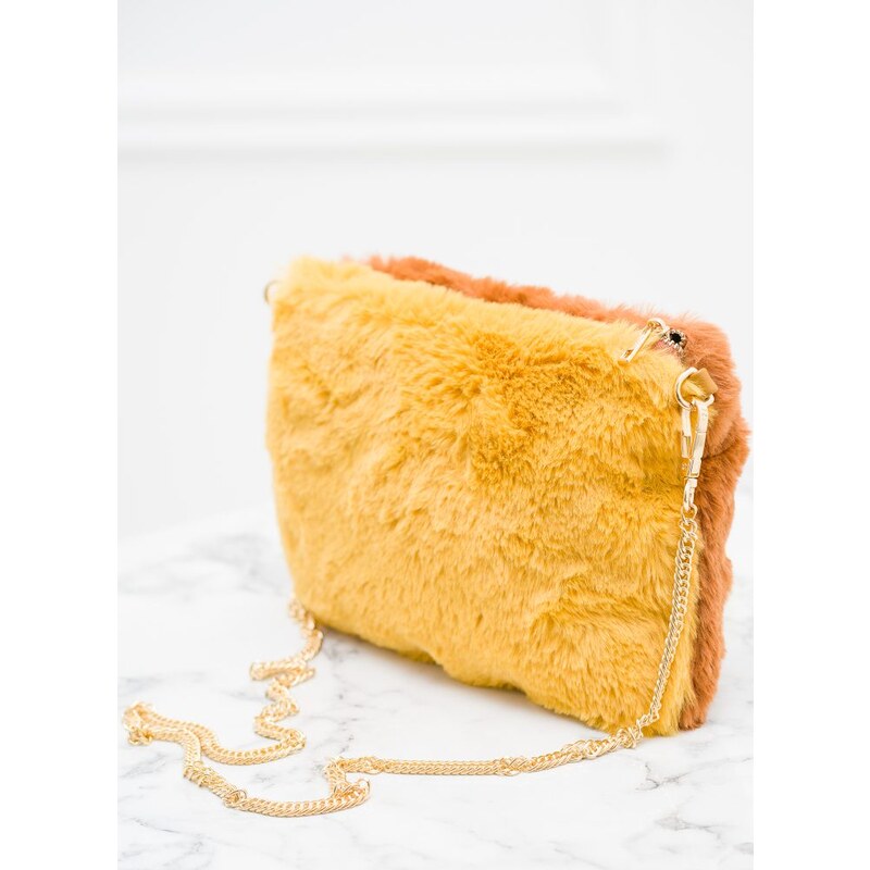 Due Linee Dámská crossbody kabelka s chlupem hnědo - žlutá